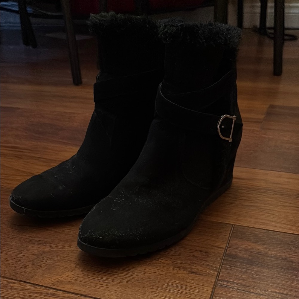 Black Suede Wedge Boots